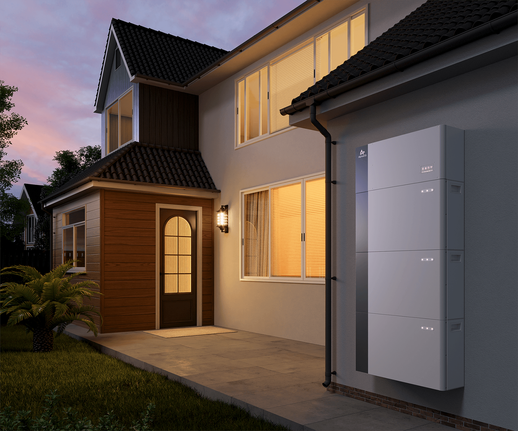 AlphaESS Thuisbatterij geïnstalleerd aan de buitengevel van een moderne woning voor lokale energieopslag